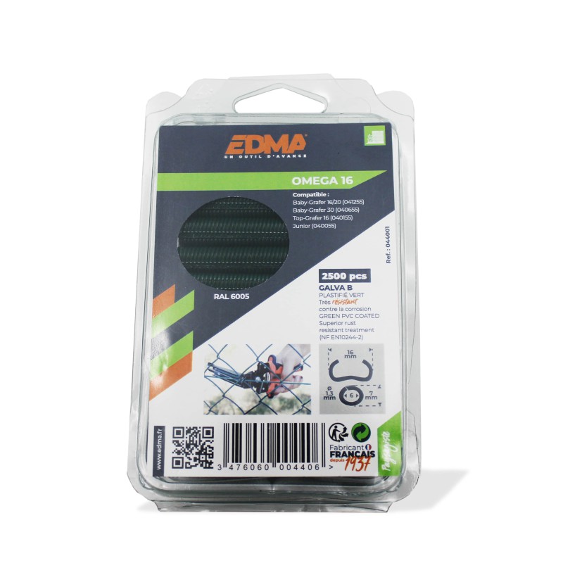 EDMA AGRAFES OMEGA 16 - Galva plastifié vert - 2500 pcs